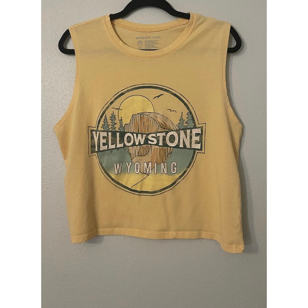 Yellow Yellowstone Wyoming Crop Top, Size XL by Weekend Soul, Looks Vintage